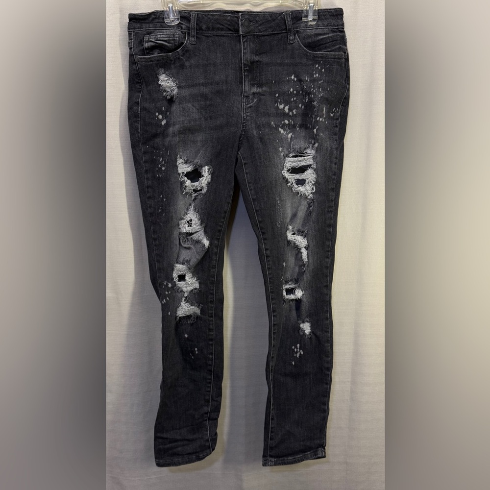 Judy Blue Gray Denim Boyfriend Fit Distressed/bleached Stretch Jeans Sz 13/31